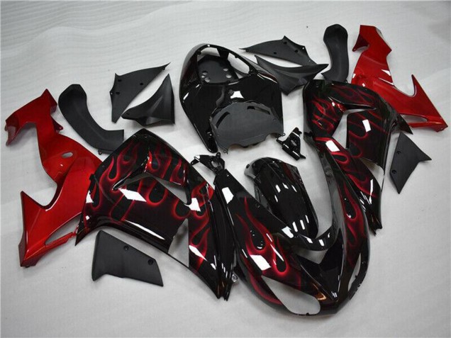 Carenado Moto Kawasaki ZX10R 2006-2007 - Negro Brillante Rojo Llama Fabricantes
