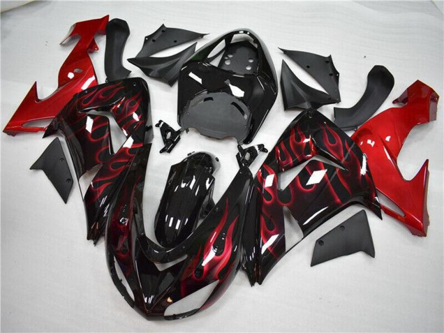 Carenado Moto Kawasaki ZX10R 2006-2007 - Negro Brillante Rojo Llama Fabricantes