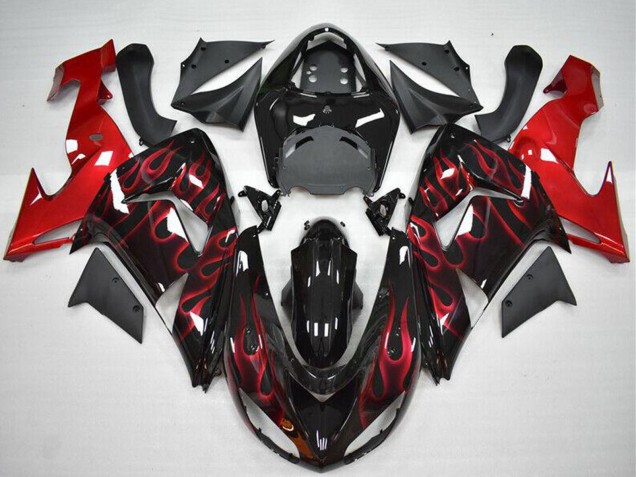 Carenado Moto Kawasaki ZX10R 2006-2007 - Negro Brillante Rojo Llama Fabricantes