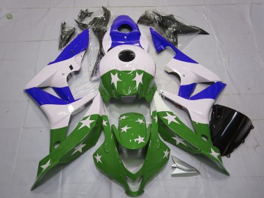 Carenados Moto Honda CBR600RR 2007-2008 - Blanco Azul Verde Estrellas Raya Fabricantes