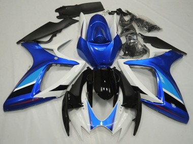 Carenado Moto Suzuki GSXR 600 / GSXR 750 2006-2007 - Blanco Azul Negro Brillante Raya Fabricantes