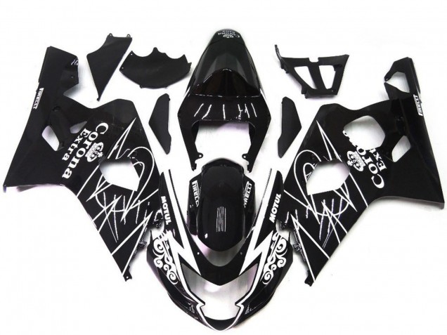 Carenados Moto Suzuki GSXR 600 / GSXR 750 2004-2005 - Negro Brillante Blanco Corona Estilo Fabricantes