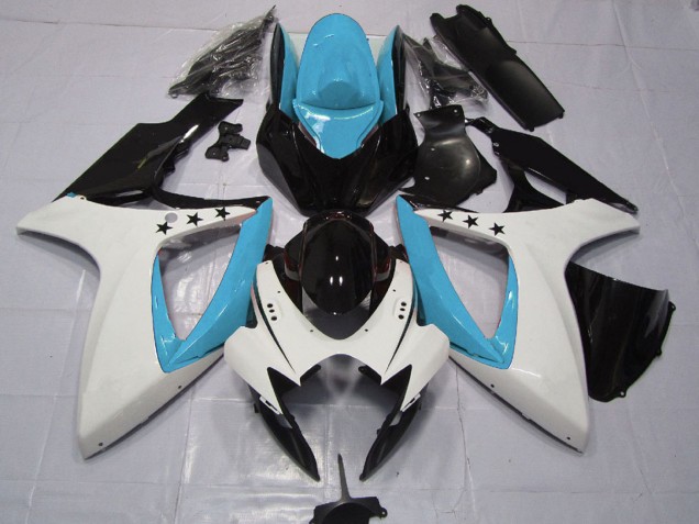 Carenados Moto Suzuki GSXR 600 / GSXR 750 2006-2007 - Azul Claro Blanco Negro Brillante Estrella Fabricantes