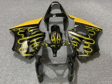 Carenados Moto Kawasaki ZX6R 2000-2002 - Negro Brillante Amarillo Llama Fabricantes