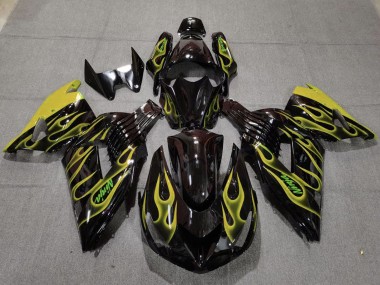 Carenados Moto Kawasaki ZX14R 2006-2011 - Negro Brillante Amarillo Llama Fabricantes
