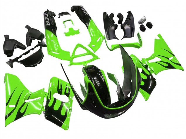 Carenados Moto Kawasaki ZZR600 1998-2003 - Verde Negro Brillante Llama Fabricantes