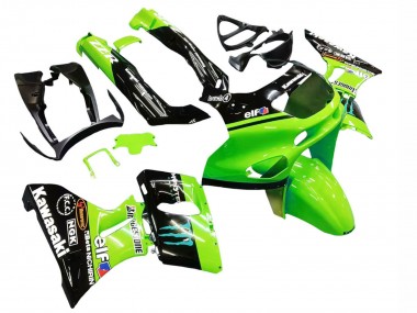 Carenados Moto Kawasaki ZZR600 1998-2003 - Verde Negro Brillante Azul Monstruo Elf Touch4 Bridgestone Fabricantes