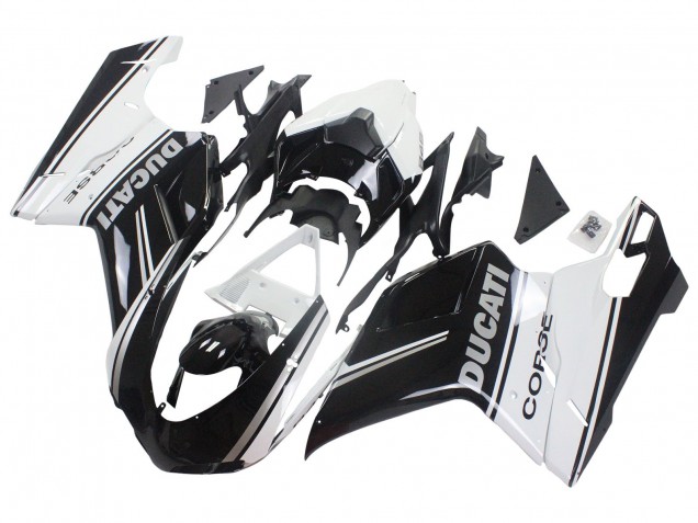 Carenados Moto Ducati 848/1098/1198 2007-2014 - Blanco Negro Brillante Corse Fabricantes