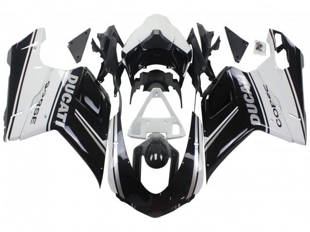 Carenados Moto Ducati 848/1098/1198 2007-2014 - Blanco Negro Brillante Corse Fabricantes