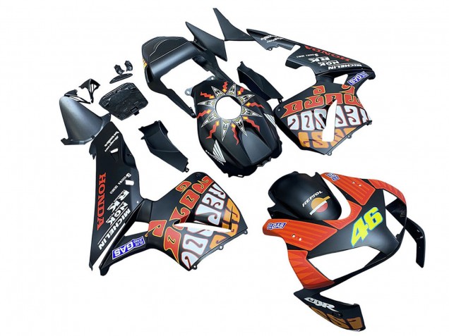 Carenados Moto Honda CBR600RR 2003-2004 - Negro Mate Naranja Repsol Rossi 46 Fabricantes