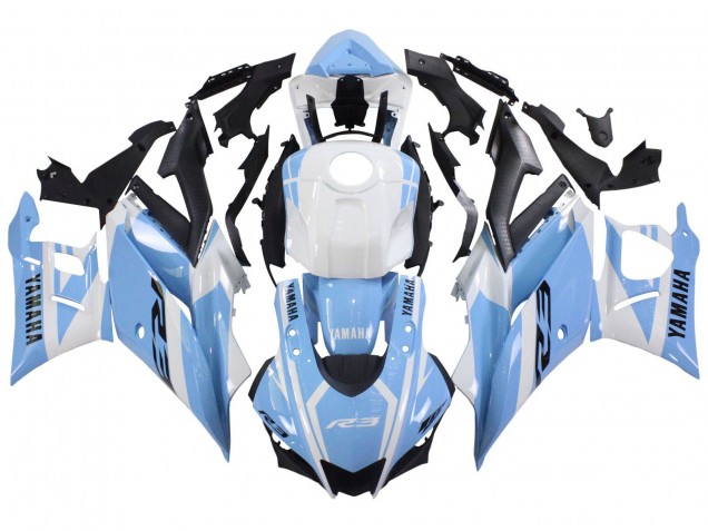 Carenados Moto Yamaha YZF R3/R25 2022-2024 - Blanco Azul Claro Fabricantes