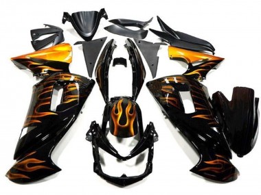 Carenados Moto Kawasaki Ninja 650 EX650 2006-2008 - Negro Brillante Oro Llama Fabricantes