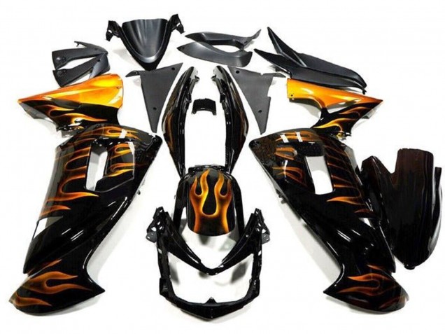 Carenados Moto Kawasaki Ninja 650 EX650 2006-2008 - Negro Brillante Oro Llama Fabricantes