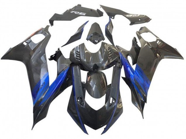 Carenado Moto Yamaha YZF R6 2017-2023 - Azul Negro Falso FibraCarbono Fabricantes