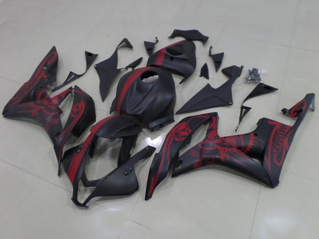 Carenados Moto Honda CBR600RR 2007-2008 - Negro Mate Rojo Cráneo Raya Fabricantes