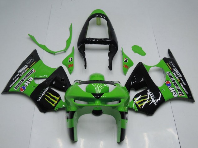 Carenados Moto Kawasaki ZX6R 1998-1999 - Verde Negro Brillante Amarillo Elf Bridgestone Monstruo Fabricantes