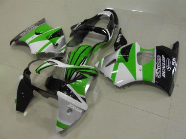 Carenados Moto Kawasaki ZX6R 2000-2002 - Blanco Verde Negro Brillante Raya Silkolene Dunlop Fabricantes