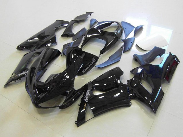 Carenados Moto Kawasaki ZX6R 2005-2006 - Negro Brillante Plata Calcomanías Fabricantes