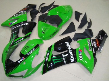 Carenados Moto Kawasaki ZX6R 2005-2006 - Verde Negro Brillante Elf Monstruo Fabricantes