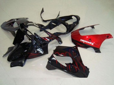 Carenado Moto Kawasaki ZX9R 2000-2001 - Negro Brillante Rojo Llama Fabricantes