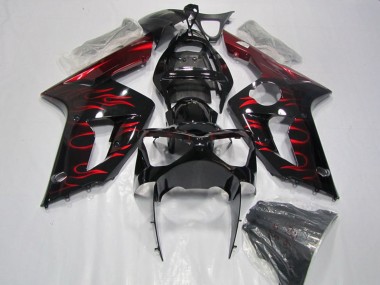 Carenado Moto Kawasaki ZX6R 2003-2004 - Negro Brillante Rojo Llama Fabricantes