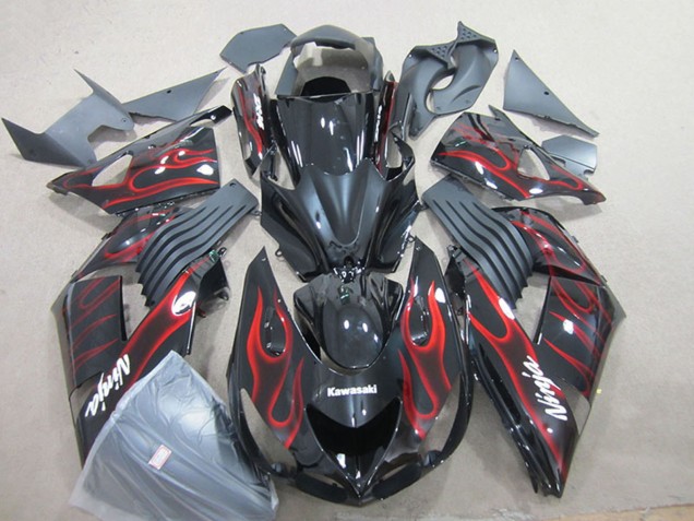 Carenado Moto Kawasaki ZX14R ZZR1400 2006-2011 - Negro Brillante Rojo Llama Fabricantes